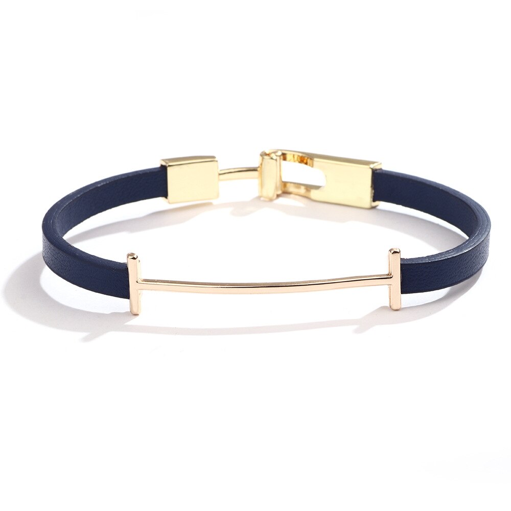 Punk Cowhide Leather Men Bracelet Bangles for Women Jewelry Magnetic Snap Charm Bracelet: navy