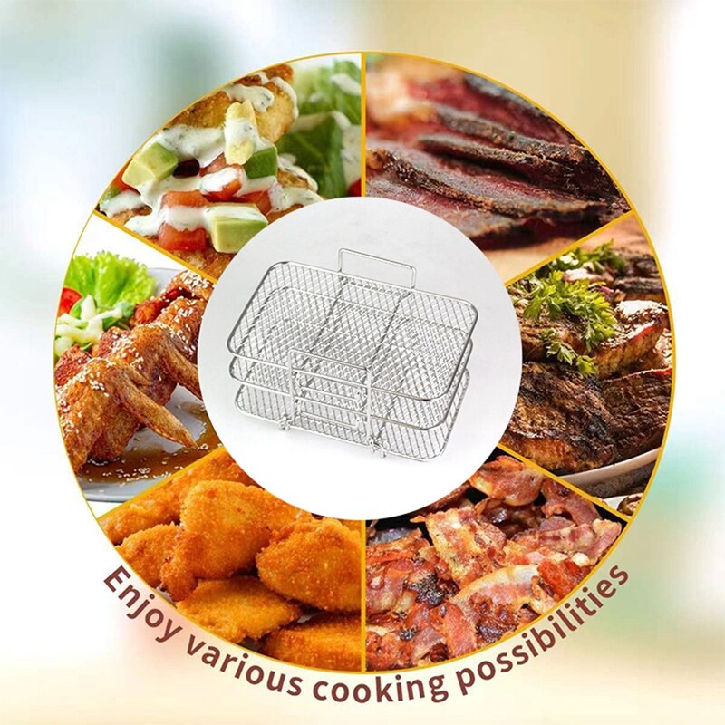 Grill Stand Air Fryer with Three Stackable Layers Food Grade Stainless Steel Dehydrator Rack Accessories