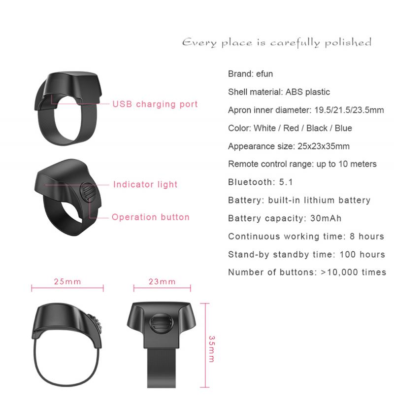 Bluetooth Selfie Anti-Schudden Snoep Kleuren Controle Foto Gevoelige Reactie Zonder Vertraging Oplaadbare Lithium Batterij Wearable