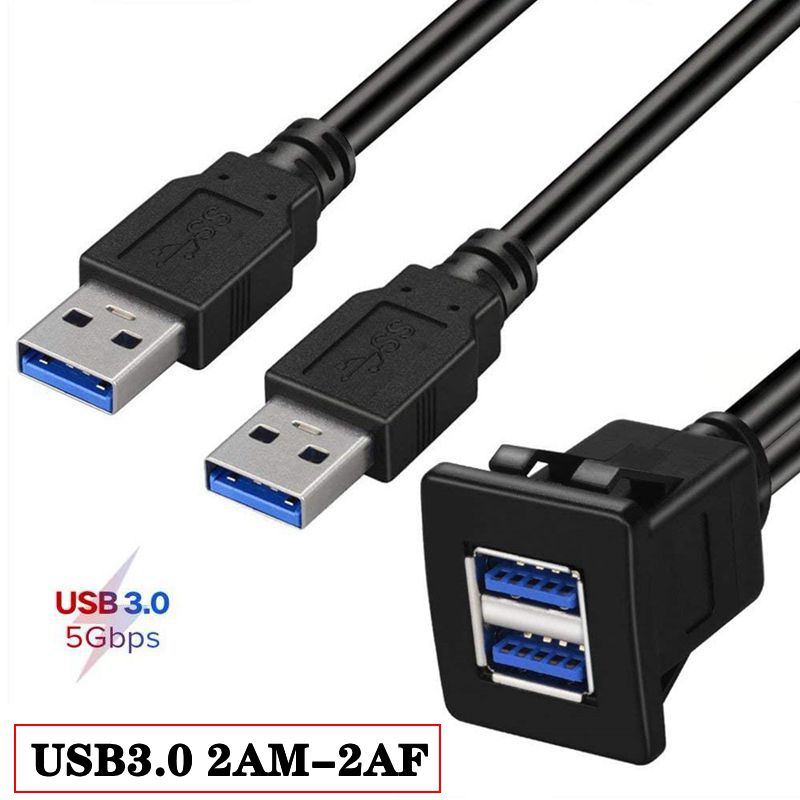 ABS Shell Buckle Type Dual Port USB 3.0/2.0 Male To Female Car, Ship, Motorcycle Instrument Panel Extension Waterproof Cable 1m: Blue / 2m