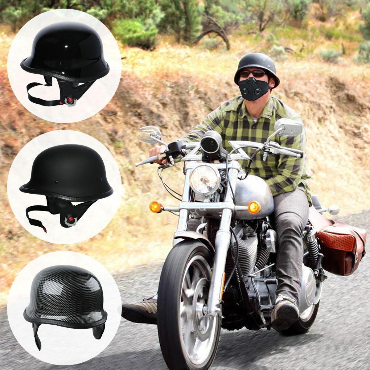 DOT Motorcycle Motorbike German Half Face Helmet For Harley Chopper Cruiser