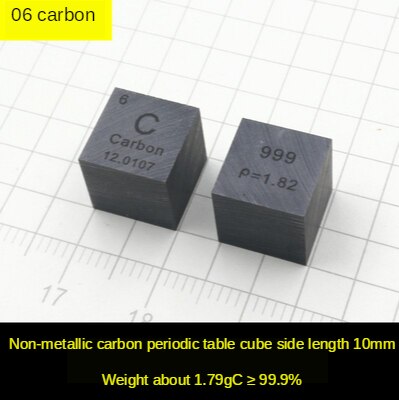 10mm terningsmetal kemiske prøver periodiske elementer fysiske viser periodiske tabel terning samling dekorationer: 06 kulstof