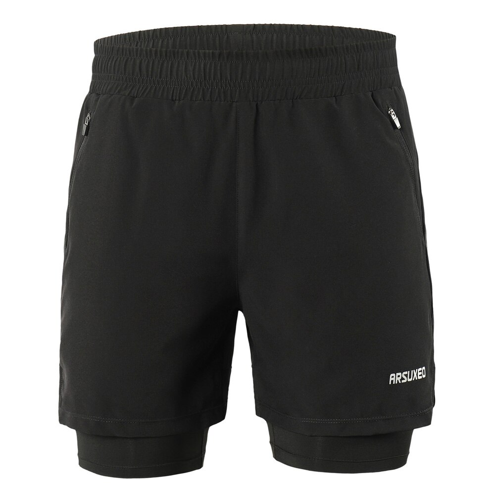 Mannen 2-In-1 Running Shorts Sneldrogende Sport Shorts Ademend Actieve Training Oefening Joggen Fietsen Shorts langer Liner: Black / L