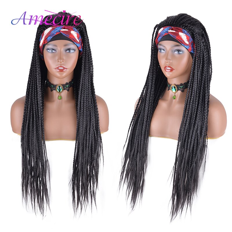 Long Synthetic Headband Wigs Box Braid Wig With Headband 26'' Long Braided Wigs For Black Women Heat Resistant Twist Braids