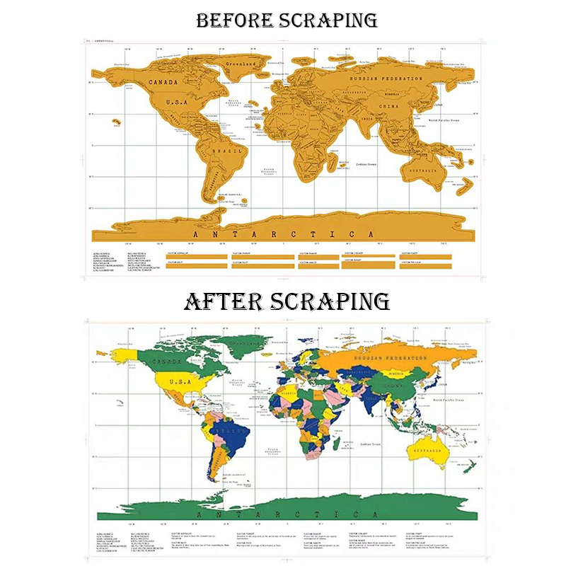 1Piece Deluxe White Scratch Off World Map 88x 52cm White Map Scratch With Cylinder Packing Room Decoration Wall Stickers