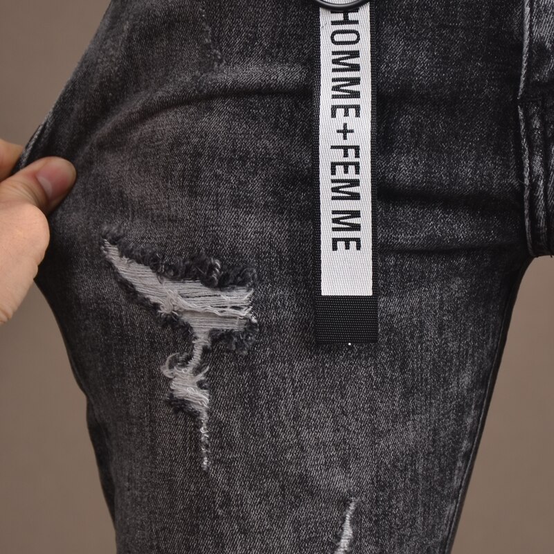 Gescheurde denim shorts casual zomerjeans donkergrijze rechte normale knielengte jeans