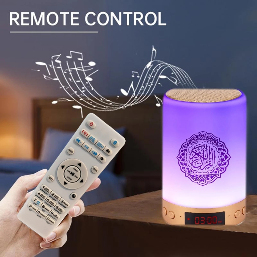 Telawah AZAN – haut-parleur musulman coran, lampe tactile, lecteur mp3, veilleuse, réveil coran, sans fil, avec affichage