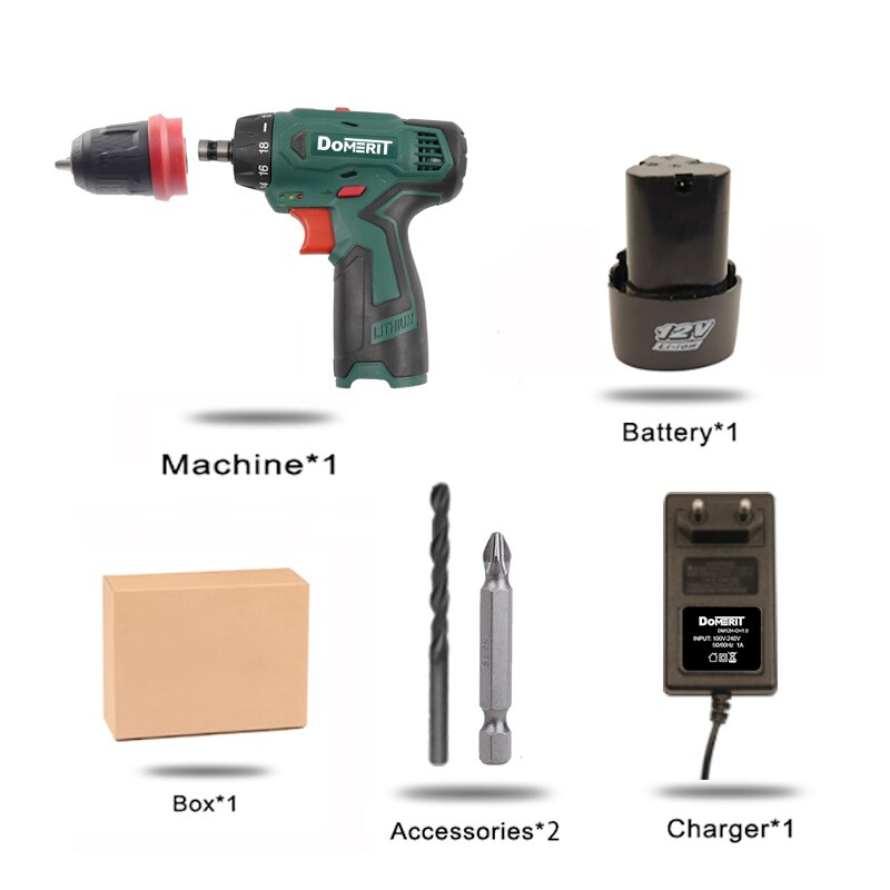 DoMERIT Cordless Impact Drill Two Heads 12V Home DIY Mini Drill Powerful Power Driver Wireless Screwdriver Drill Lithium Battery: EU-Package A
