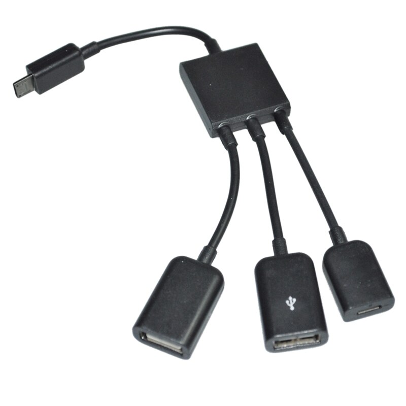 USB 2.0 HUB Splitter 3 Port Way Micro USB Black 19Cm