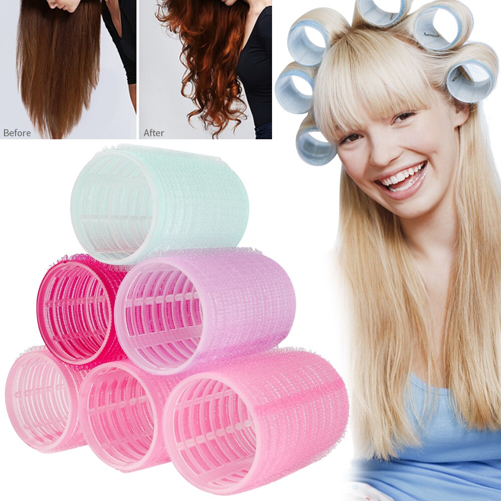 6Pcs Kappers Plastic Haar Rollen Pony Roll Zelfklevende Thuisgebruik Diy Haar Styling Roller Krulspelden Meisjes Schoonheid gereedschap