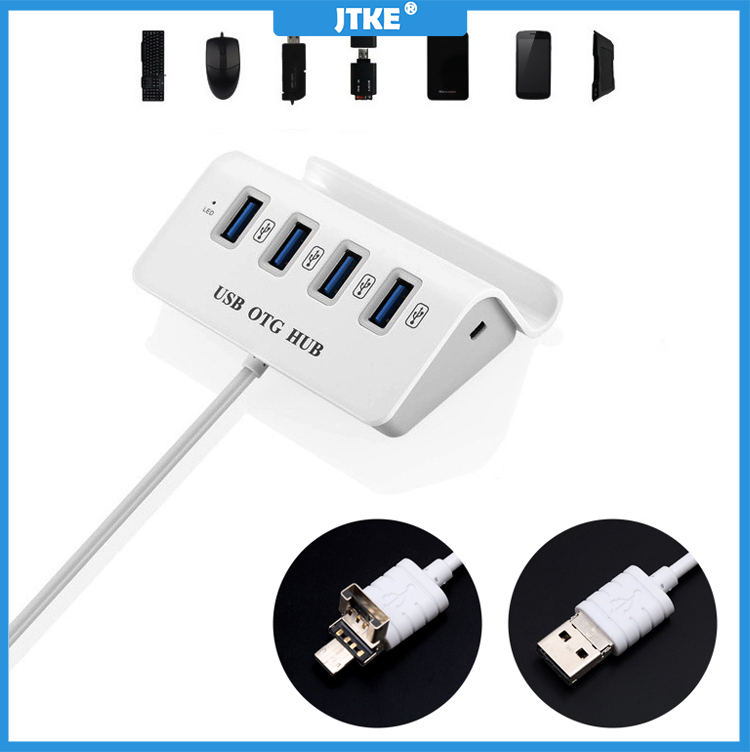 JTKE 4 Port Micro USB Hub High Speed OTG Hub Multi USB3. 0 Splitter for Windows Tablet, Smartphone, PC with Phone Holder
