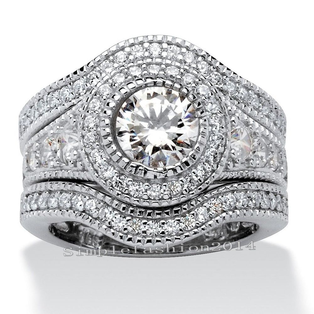 Size 5-11 6mm 5A CZ 10KT gold filled Round Cut Simulated stones Wedding 3 IN1 Ring set choucong