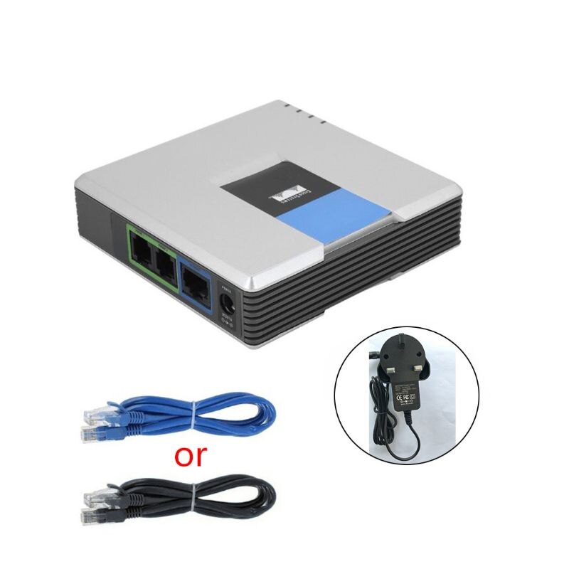 1Set VOIP Gateway 2 Ports SIP V2 Protocol Internet Phone Voice Adapter with Network Cable for Linksys PAP2T AU/EU/US/UK Plug: UK