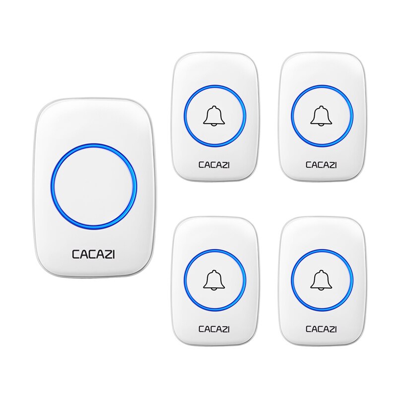 CACAZI 5 levels 36 Chimes 110DB 300M Remote Wireless Doorbell Waterproof LED Light Door Bell Battery powered Smart Door Bell: white 4TR x 1RE