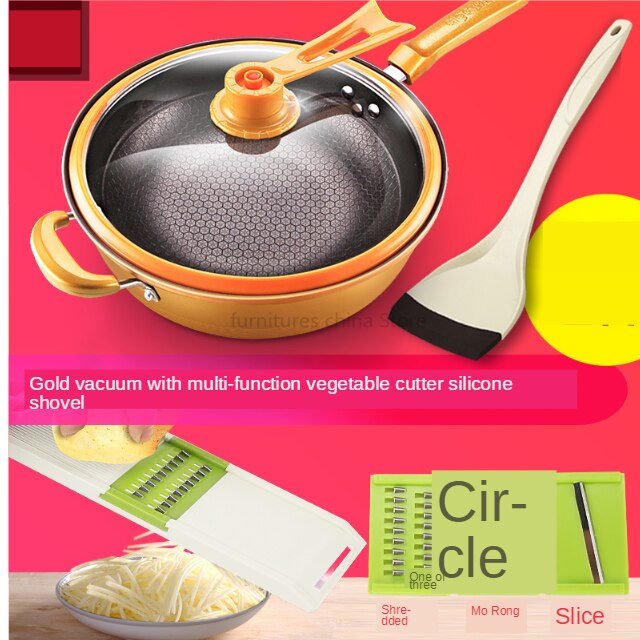 Vacuüm Wok Non Stick Pan Met Cover Geen Olie Rook Pot Ijzeren Pot Huishouden Keuken Inductie Fornuis Universele Pan: 2