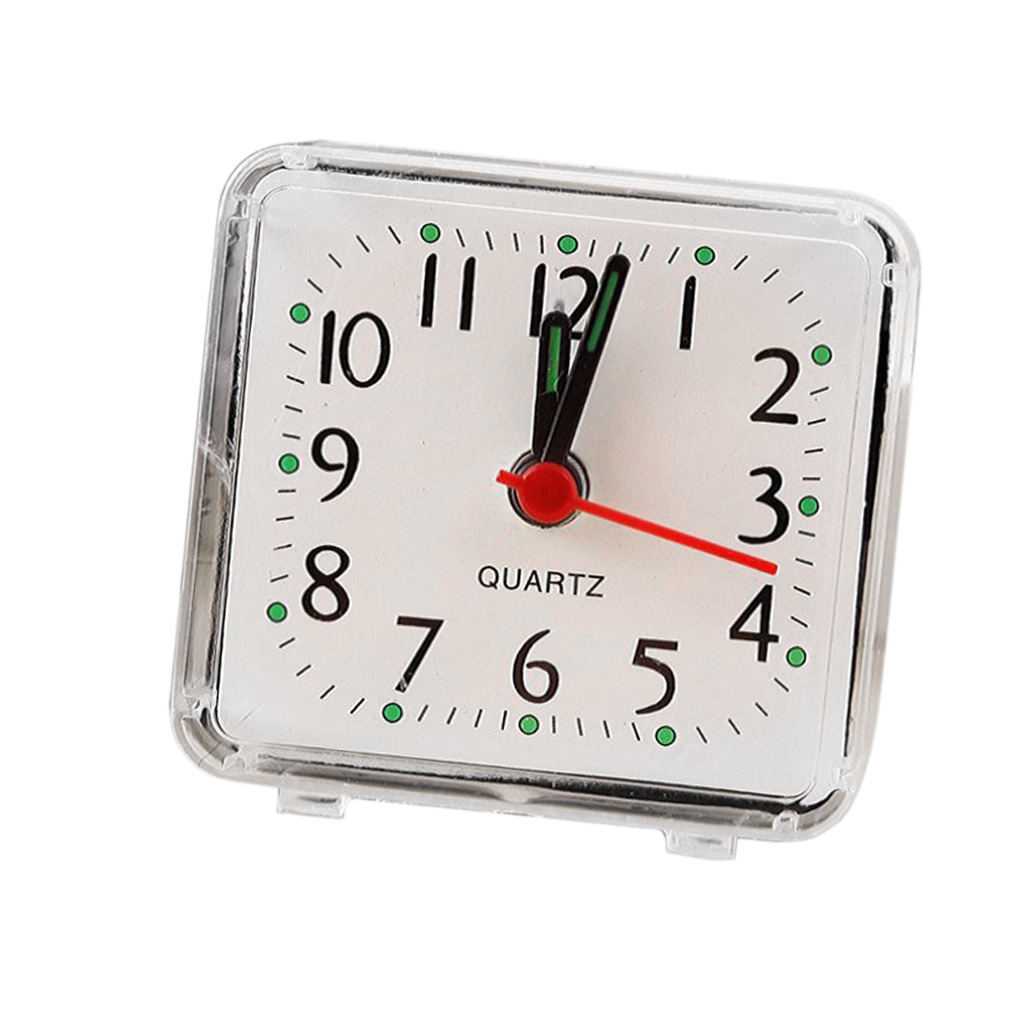 2xMini Square Quartz Clock Travel Alarm Clock Bedroom Home Table Clock White