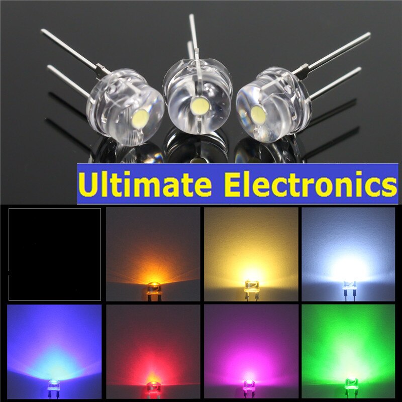 100 pièces F8 8mm chapeau de paille LED Transparent lumière blanc bleu rouge vert jaune Led chapeau de paille ampoule LED LED super lumineux