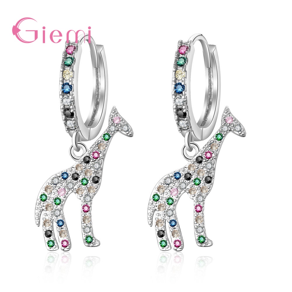 Koreaanse 925 sterling zilveren giraffe oorbellen voor dames en kinderen, schattige dieren oorbellen in boho stijl met strass steentjes
