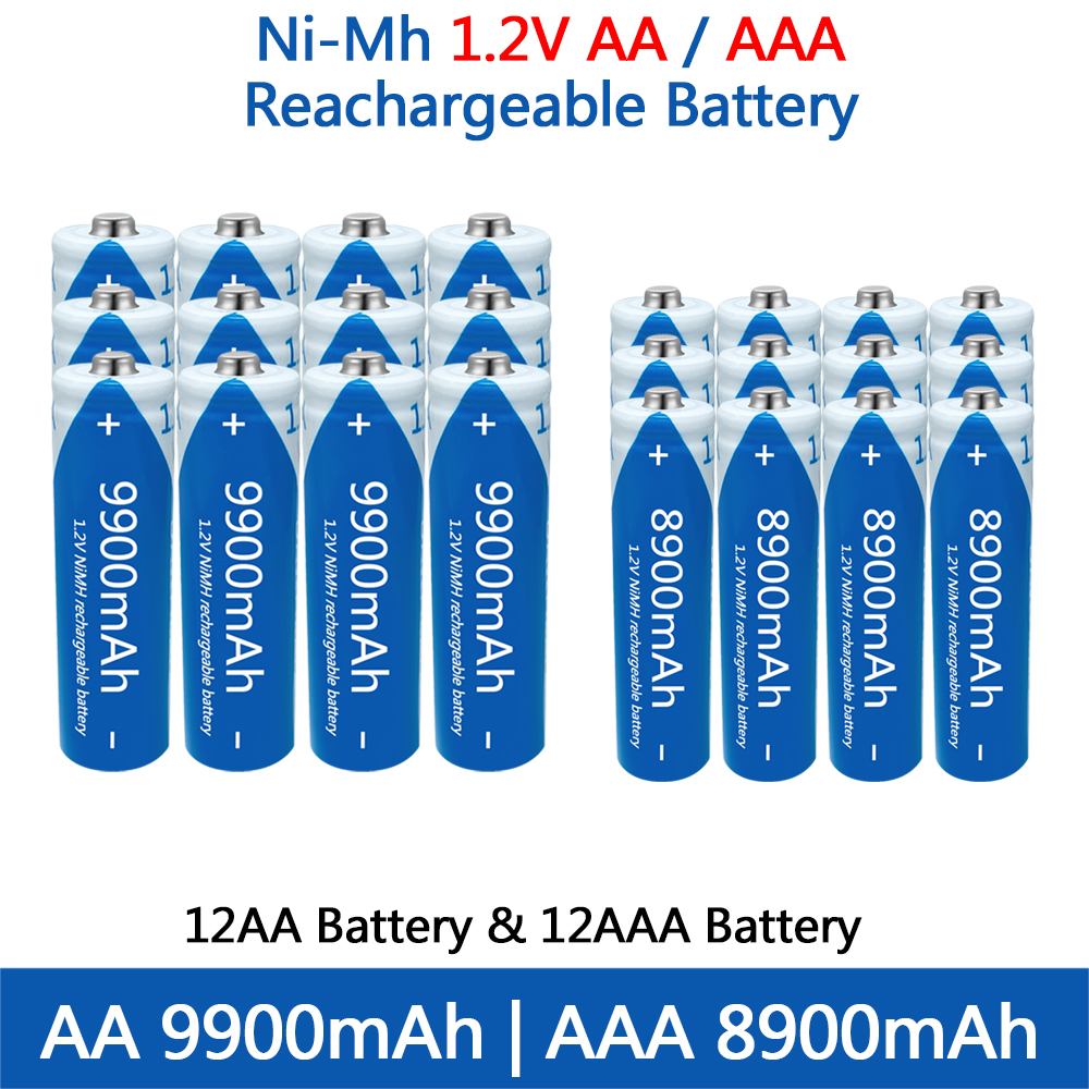 AA AAA Battery 1.2V rechargeable Battery NIMH Battery high capacity 9900mAh rechargeable Battery for toys Remote control mouse: Red