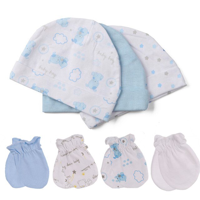 Pasgeboren babyjongen meisjes hoed + handschoenen geboortefotografie rekwisieten katoenen babymuts herfst kinderaccessoires babykleding: 3 handschoenen en 3 mutsen 12