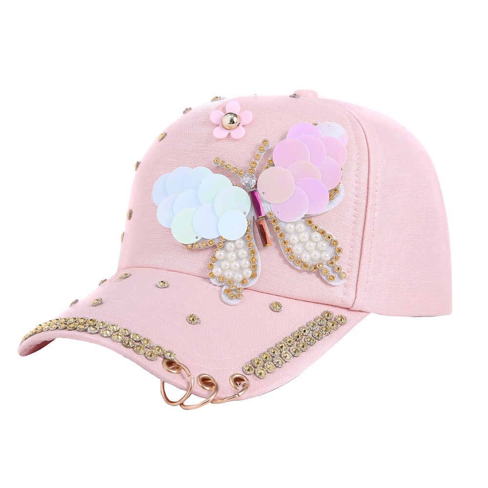 Women Cool Baseball Cap Hip Hop Adjustable Curve Cap With Ring White Black Butterfly Printing Sun Shading Hat: PK