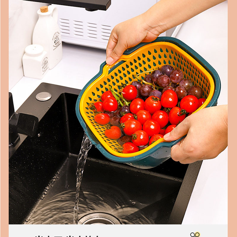 Cestello di scarico doppio da cucina colino di lavaggio per frutta e verdura cestello di stoccaggio in plastica colino di pulizia
