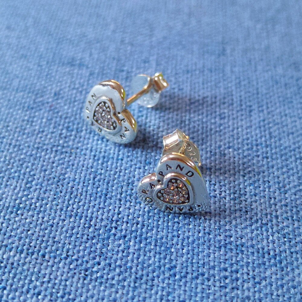 signature logo love S925 Silver Stud Sterling zircon heart Creativity simple earrings lady
