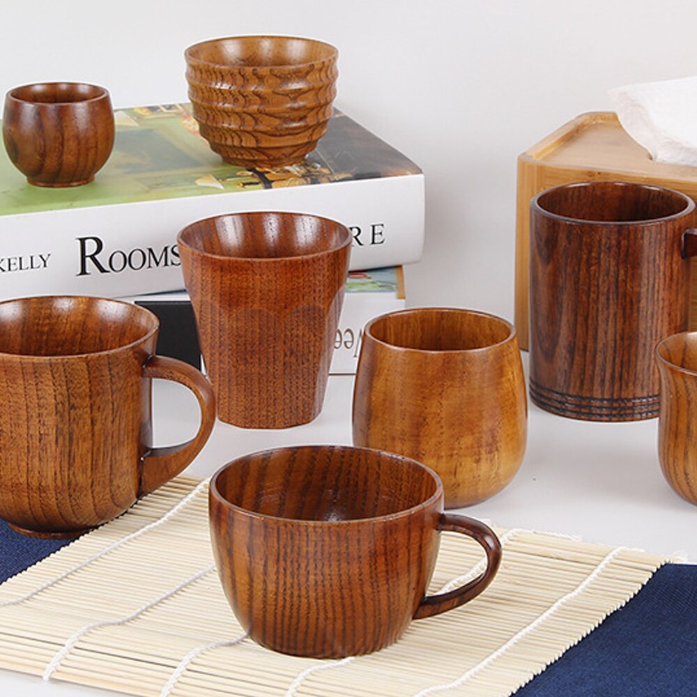 4 stuks 75 ml Japanse stijl houten beker, natuurlijk hout gezond veilig klein theekopje retro warmte-isolatie houten drinkgerei voor thee koffie melk wijn