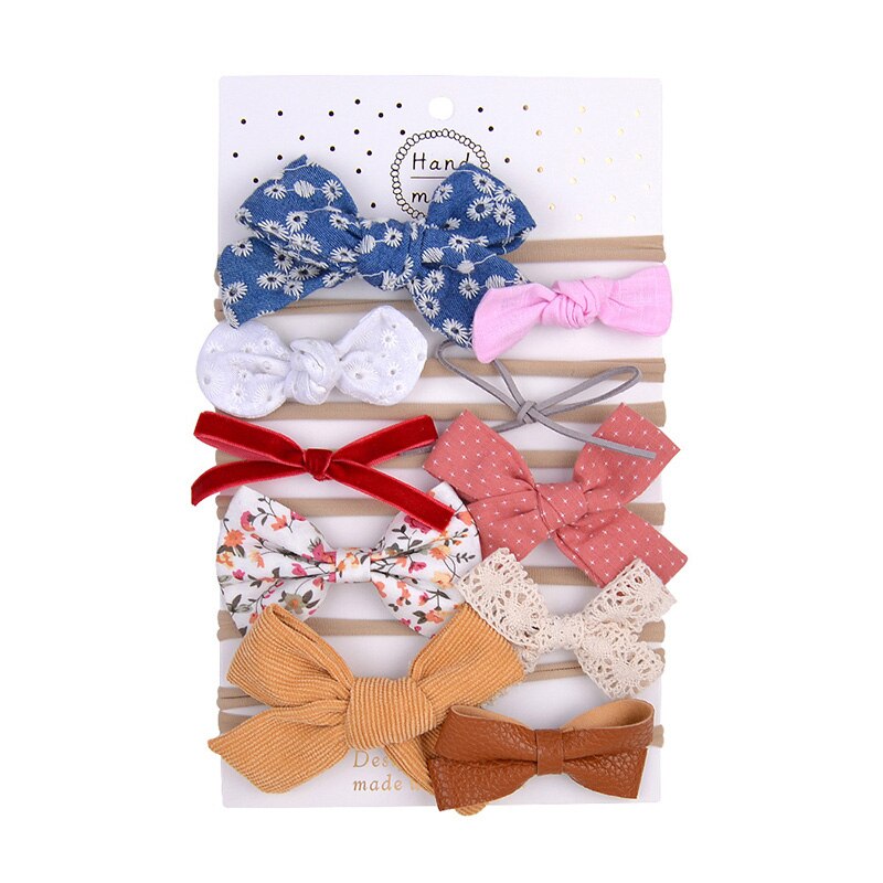 10/12 Pcs/Set Bows Bloem Zachte Nylon Elastische Pasgeboren Baby Meisje Hoofdbanden Strik Kant Bloemen Baby Haar Accessoires: 12pcs 05