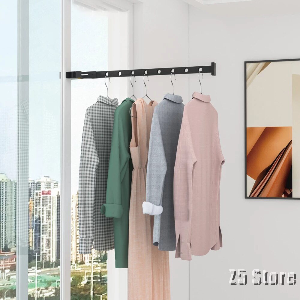 Aluminum Wall Mounted Clothes Hanger Rack Portable Drying Rack Organization Clamp Window Frame Balcony Railing Wardrobe