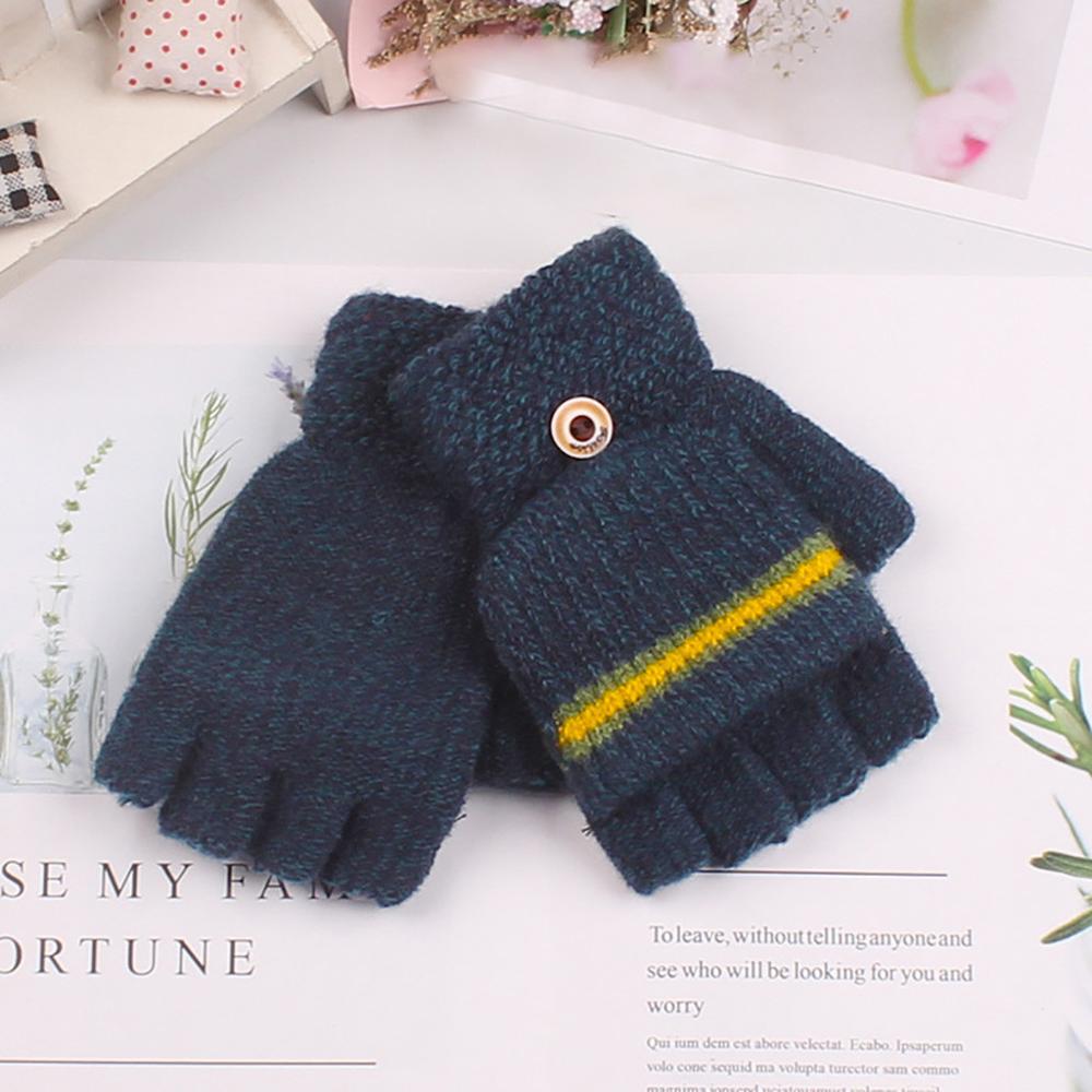 Children's Gloves Autumn Winter Big Half Finger Knit Gloves AB-yarn Boy Outdoor Unisex Simple Cute Gloves