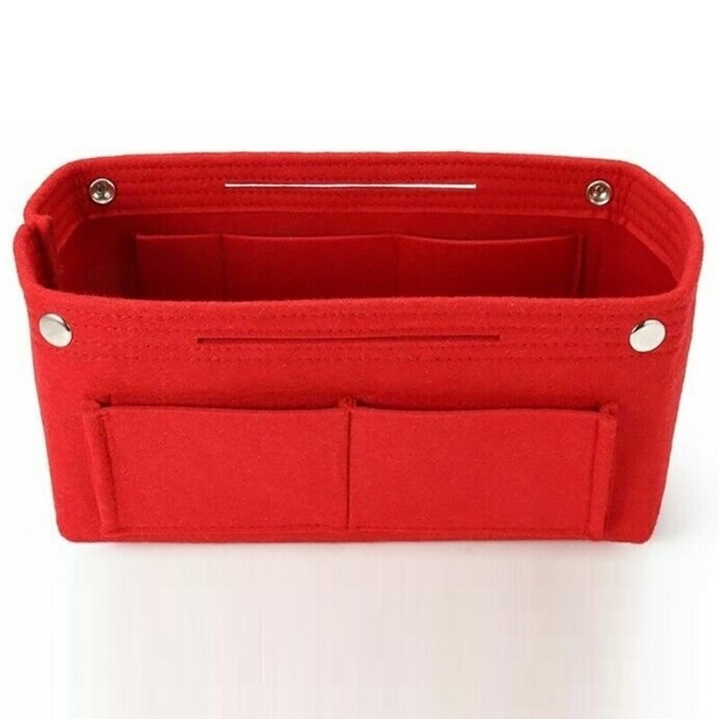 Felt Tote Handbag Purse Cosmetic Storage Makeup Bag Pocketbook Organizer Insert Divider: Red