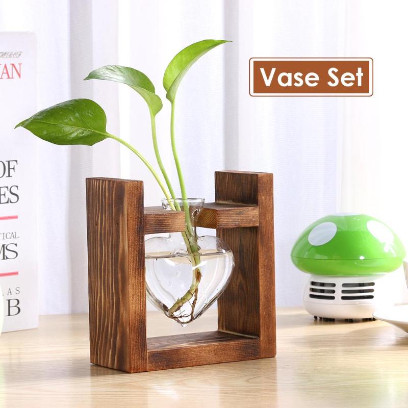 Vktech puinen pidike lasi maljakko pöytä työpöytä hydroponics kasvi bonsai kukkaruukku riippuva terraario maljakot kotitoimiston koristelu: 1 maljakko tyyppi f
