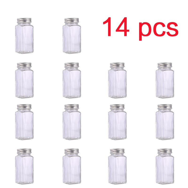 Kitchen glass seasoning bottle sprinkling seasoning jar seasoning box salt shaker moisture-proof seasoning bottle: 14pcs