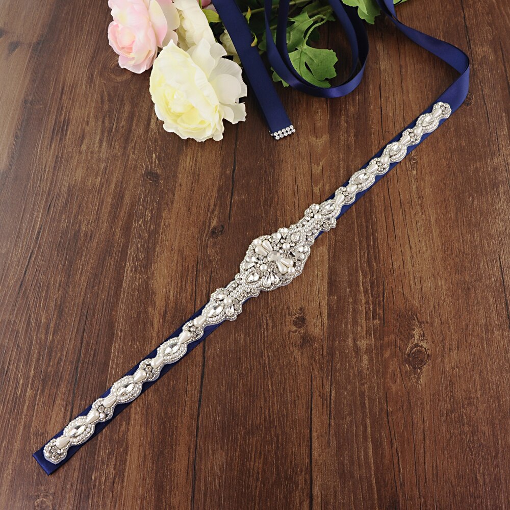 ZMS388 Rhinestone Belt Wedding Dress Belt Bridal Belt Wedding Accessories Mariage Sash Bridesmaid Belt Wedding Belt Women Belt: navy blue