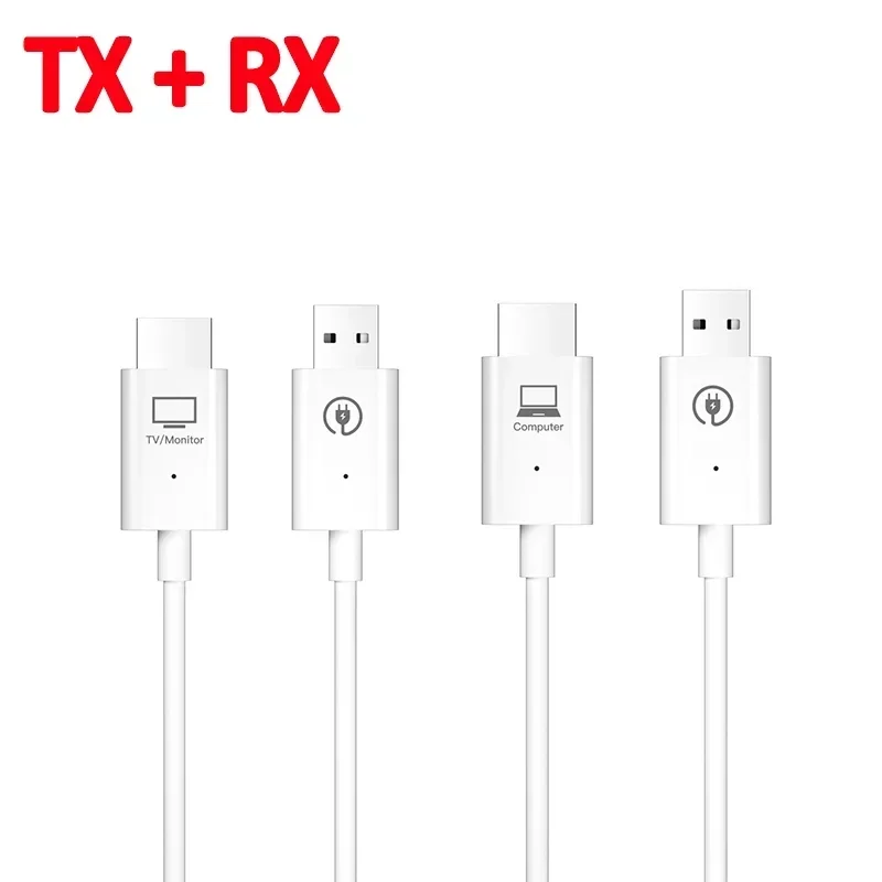 5g 50m trådlös hdmi-videosändare och -mottagare förlängare, display, usb-adapter, dongle för tv-sticka, monitor, projektor, dator: Vit