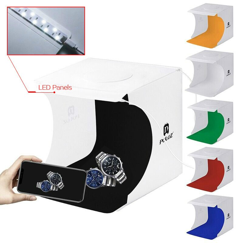 Puluz 20cm foldbar lightbox tabletop skyde softbox mini fotostudio lys soft box til produktfotografering baggrundssæt