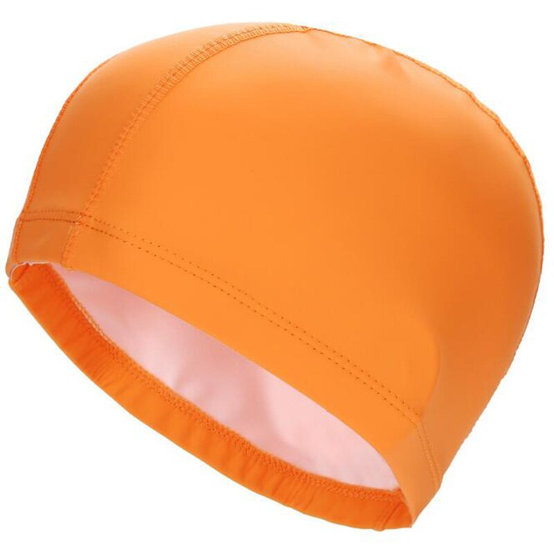 Boné de natação de tecido PU para homens e mulheres, chapéu de piscina impermeável, esporte aquático, protetor de orelhas, tampas de banho para cabelos longos adultos: Laranja