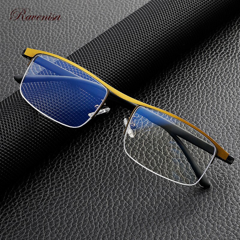 RAVENISA 2021Fashion Progressive Multifocal Reading Glasses With Anti Blue Ray Aspherical Lens Stainless Steel TR90 Frame