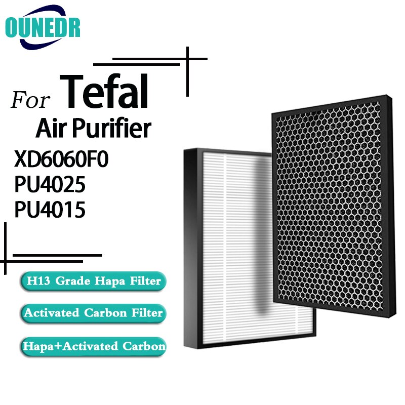 2PCS Air Purifier Parts HEPA and Activated Carbon Filter For Tefal XD6060F0 PU4025 PU4015 Filter large particles PM2.5