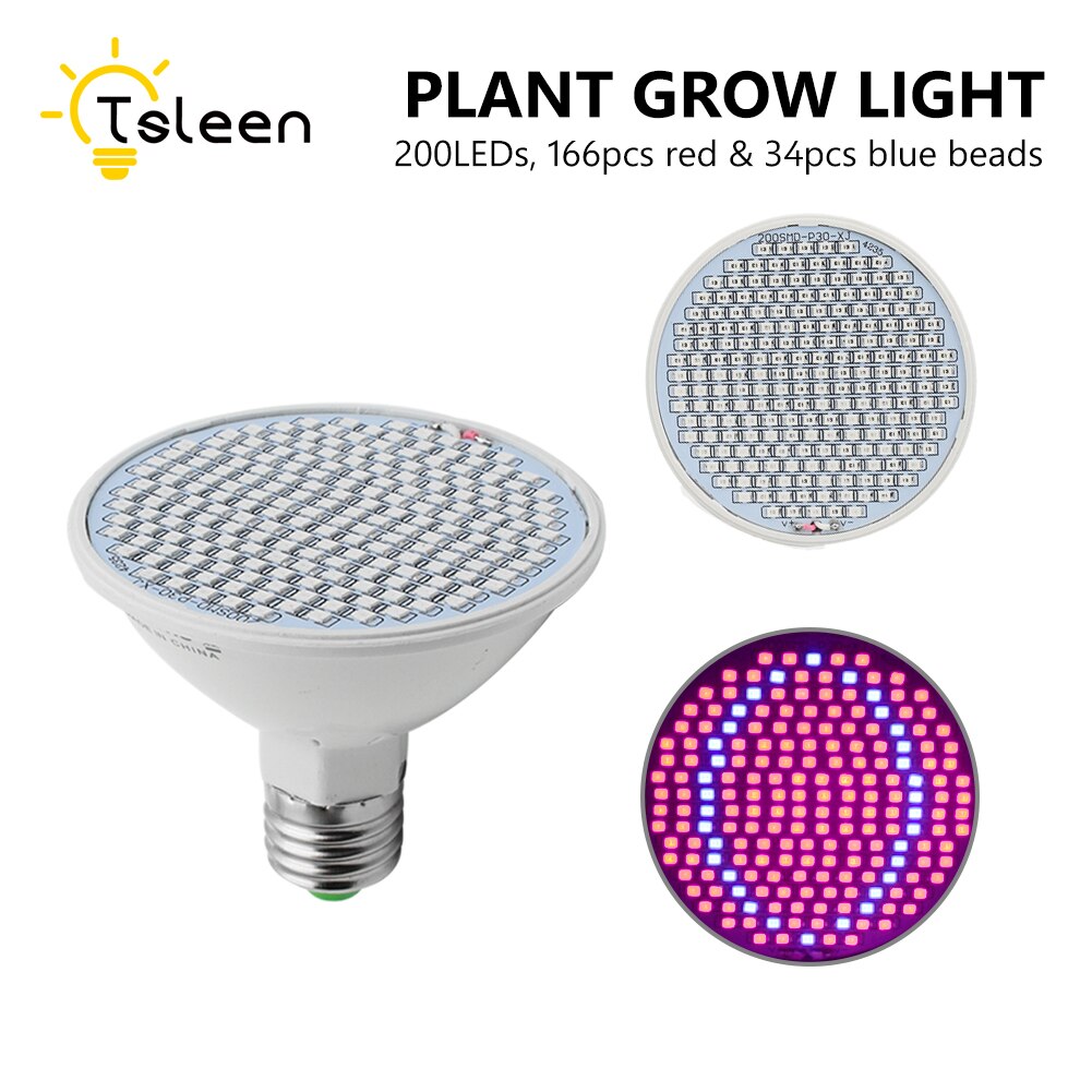 E27 200 500 800Leds Wide Spectrum LED Grow Lights LED Horticulture Grow Light for Garden Flowering Plant and Hydroponics System: 200LEDS