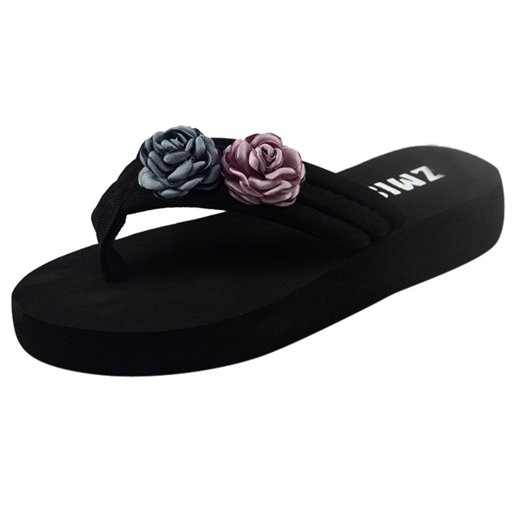 Flowers Women Flip Flops Wedges Platform Sandals Women Non-slip Open Toe Summer Slippers Shoes F2: Purple / 6.5