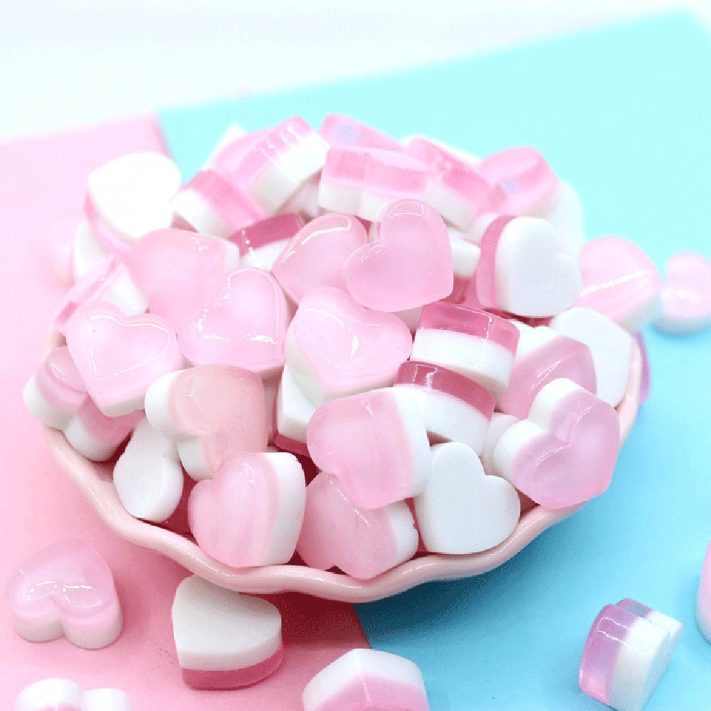 10Pcs Cute DIY Heart Candy Slime Supplies Accessories Phone Case Decoration for Slime Filler Miniature Resin Cake Candy