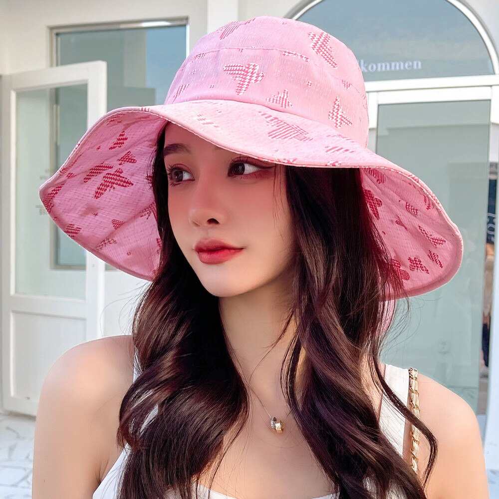 Vrouwen Zomer Zonnehoed Mode Boog Vlinder Print Zon Cap Vrouwelijke Outdoor Zon Reizen Strand Emmer Hoed