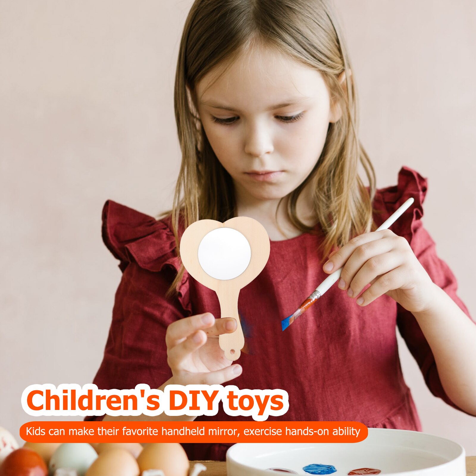 10pcs DIY Mirror Unique Blank Party Unfinished Handheld Mirror Kids DIY Painting DIY Wooden Mirror