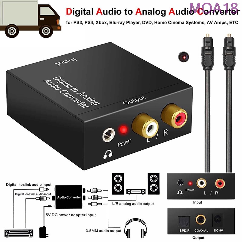 3.5Mm Jack Coaxiale Optische Vezel Digitaal Naar Analoog Audio Aux Rca L / R Converter Spdif Digitale Audio Decoder versterker Portable