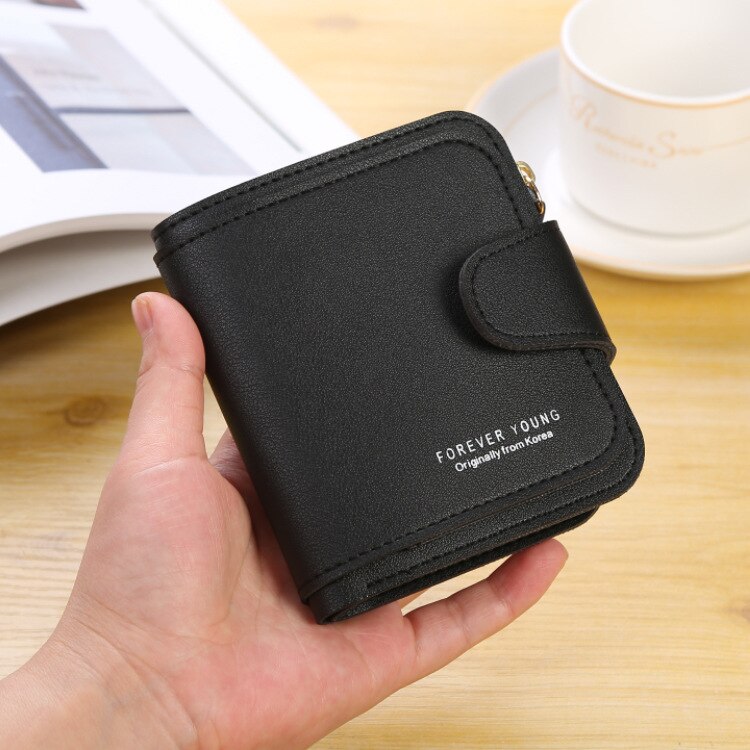 Women Wallets Luxury Brand Red Black Small Mini Coin Purse Hasp Card Holder Lady Wallet Zipper Female Leather Buckle: Black