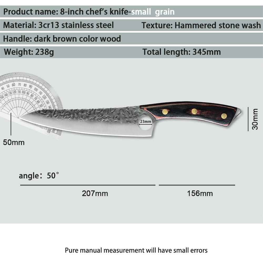 Kitchen Knives Stainless Steel Single Forged Chef Knife Slicing Cleaver Boning Cooking Knife Tool With Full Tang Wooden Handle: L