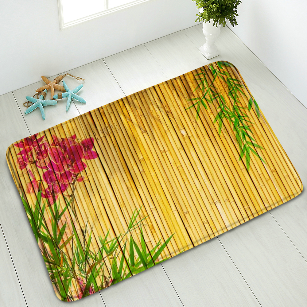 Groene Bamboe Bloem Antislip Badmat Deurmat Douche Floor Mat Keuken Tapijt Strand Kleed Flanel Print Voor Slaapkamer badkamer Decor: 941J