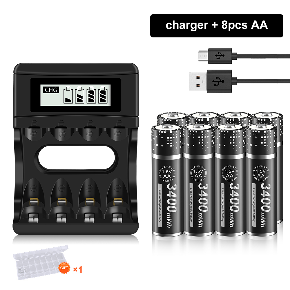 PALO-batería recargable de iones de litio, pilas AA y AAA de 1,5 V, R6, R3, cargador inteligente LCD de 4 ranuras: YELLOW